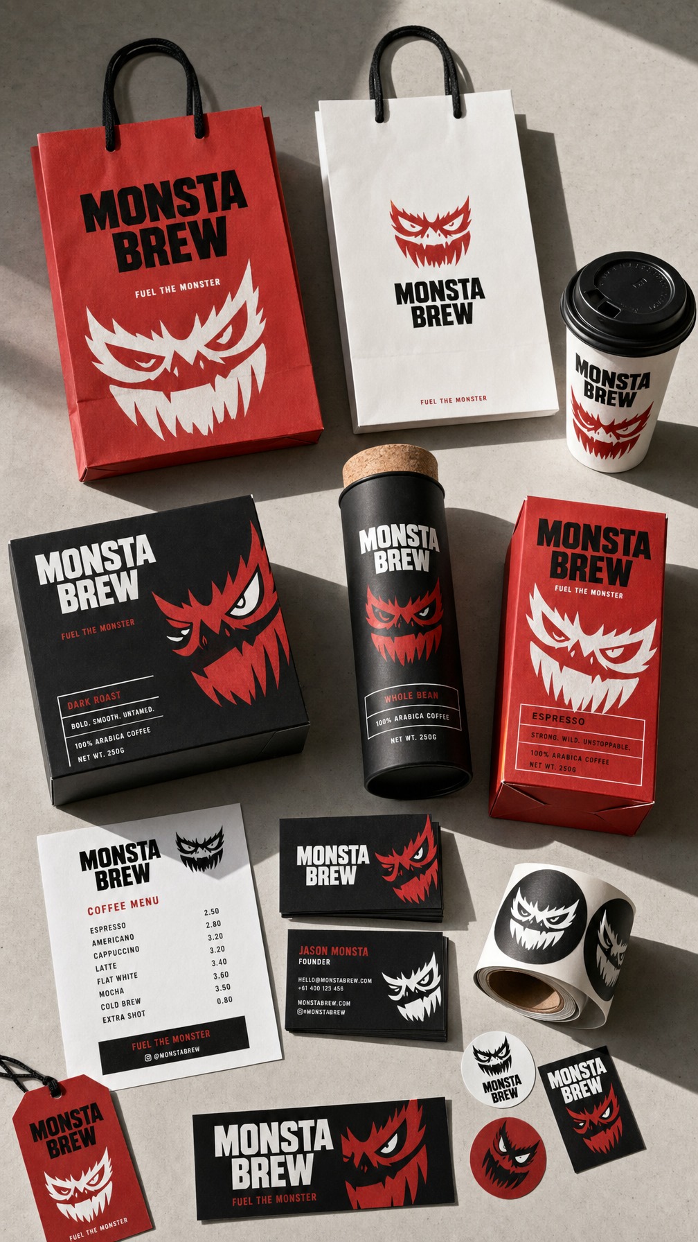 Premium coffee packaging system campaign output from OneAgent Image Studio