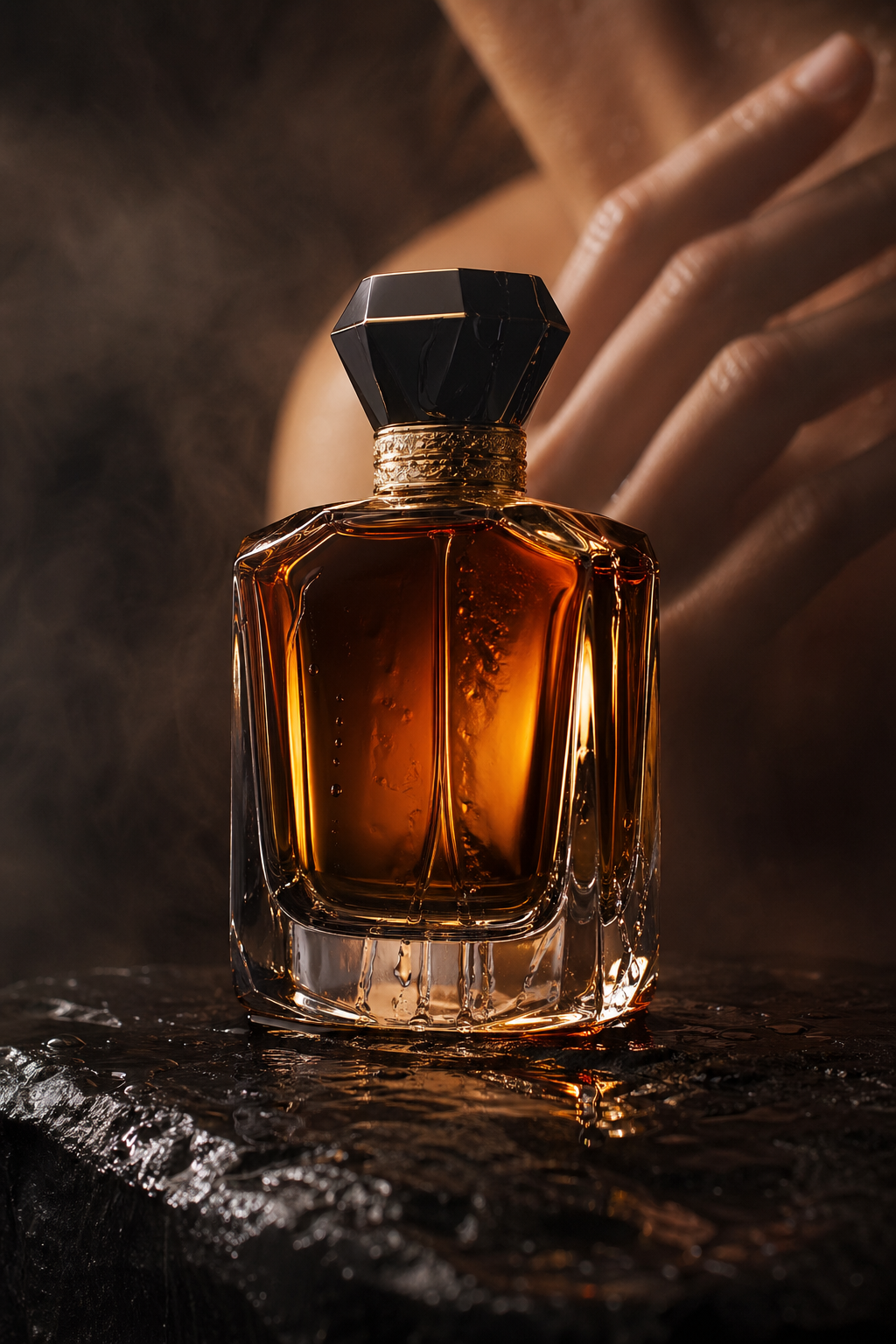 Luxury perfume AI product ad with premium ecommerce styling and accurate bottle presentation