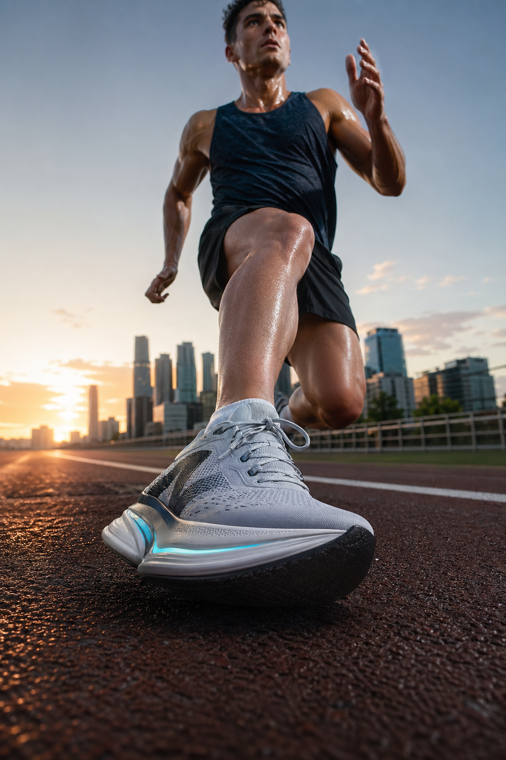 AI sneaker ad creative with athlete lifestyle product photography generated in OneAgent Image Studio