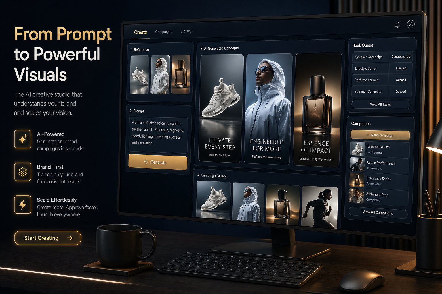 OneAgent Image Studio dashboard creating AI product images and ad creatives from reference assets
